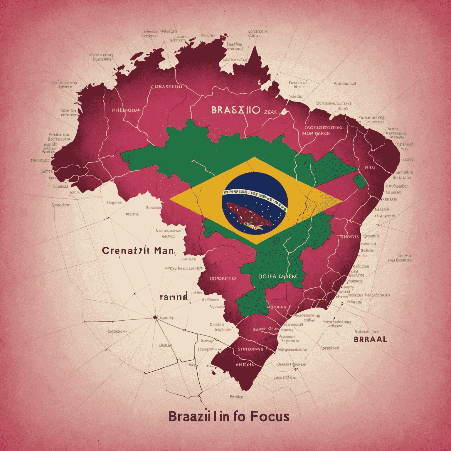 Capa do livro 'Brasil em Foco' de Simone Tebet, apresentando um mapa estilizado do Brasil em tons de rosa e vermelho