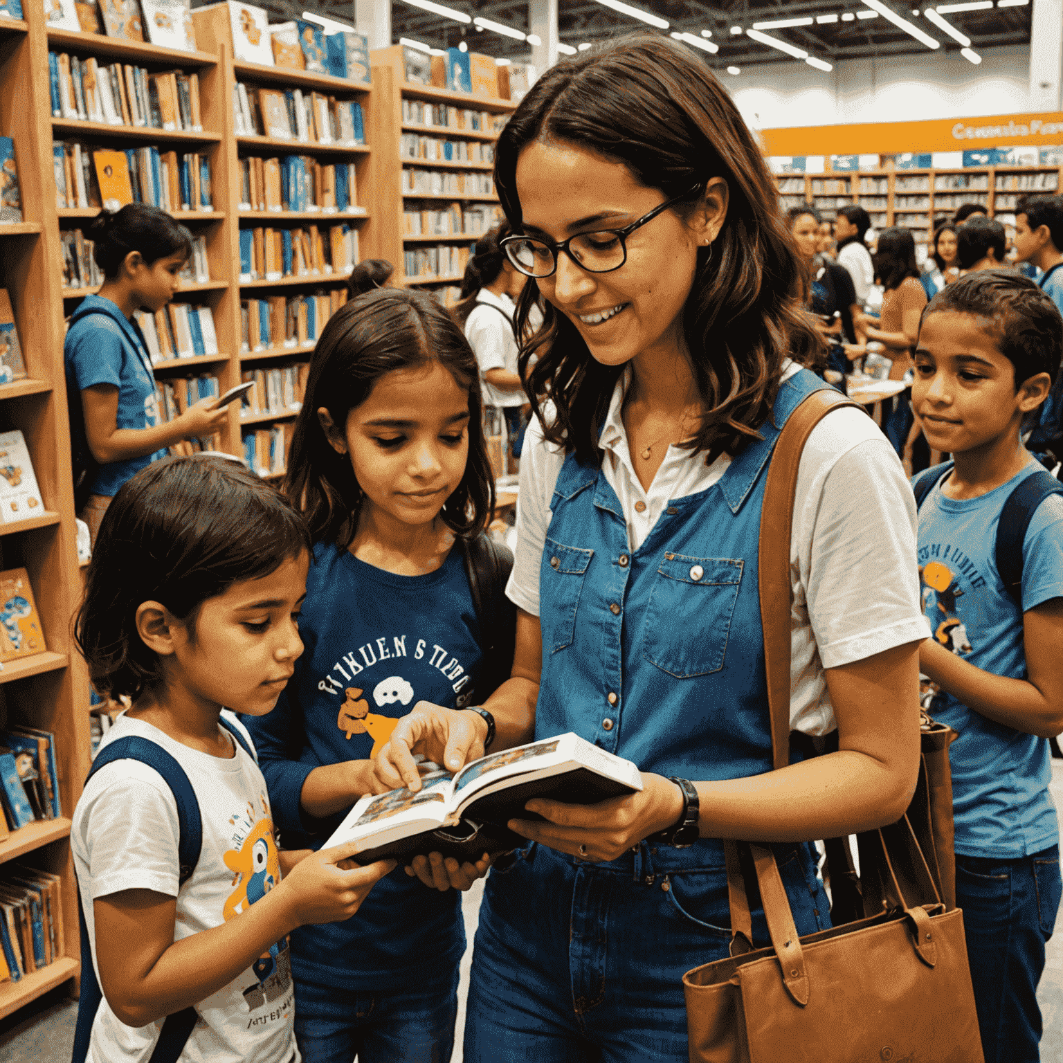 Simone Tebet interagindo com jovens leitores em uma feira de livros em Belo Horizonte